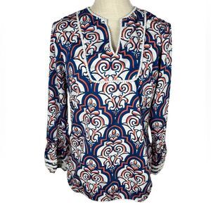 Almatrichi Madrid Spain Blue & Orange Gorgeous 3/4 Sleeve Tunic Top